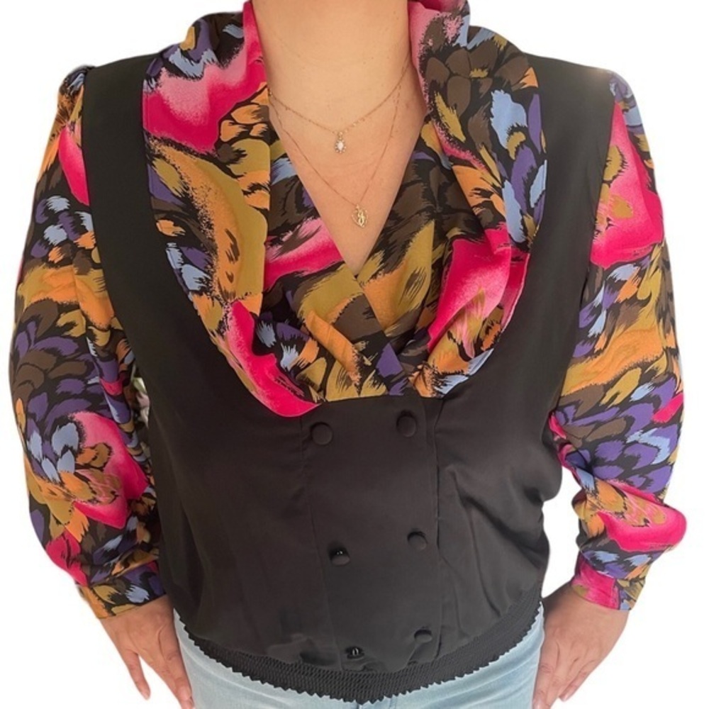 Vintage 80s shoulder pads long sleeve blouse XL